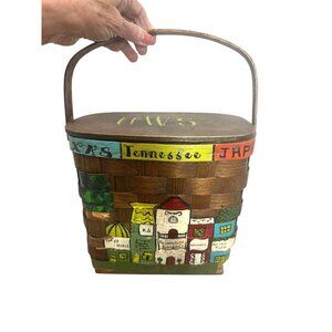 1970s Caro Nan basket purse with handpainted buildings from Univ of Tennessee